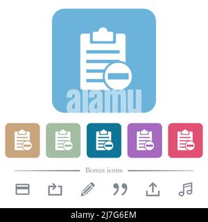 Remove note white flat icons on color rounded square backgrounds. 6 bonus icons included Stock Vector