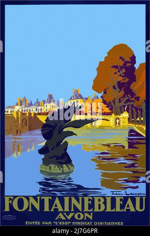 Vintage 1930s French Travel Poster - Fontainbleau Avon Stock Photo