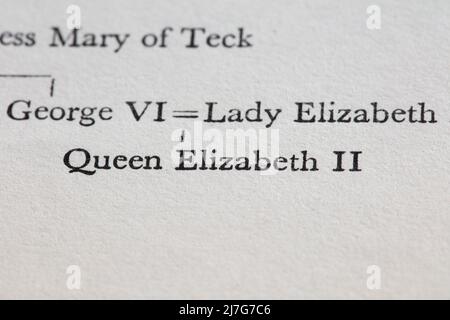 Family tree of Queen Elizabeth II showing previous heads of state Stock Photo