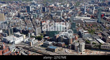 aerial view of the Manchester skyline from the North West looking across the New Bailey devlopment next to the River Irwell in Salford Stock Photo