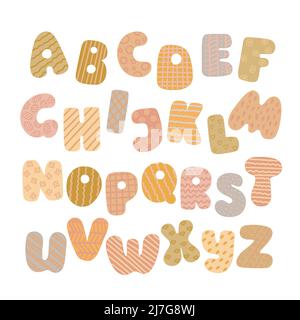 Letters of English alphabet from A to Z, doodle style decorated with simple abstract pattern vector illustration, cute funny decorative handwriting ab Stock Vector