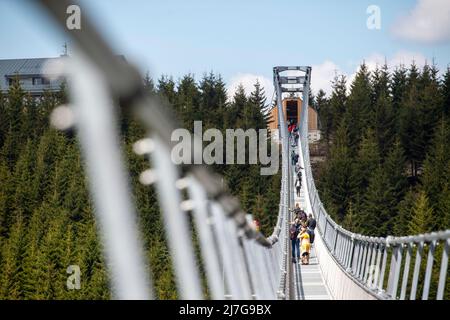 Dolni Morava, Czech Republic. 09th May, 2022. The world's longest suspension footbridge, Sky Bridge 721 in Dolni Morava, Czech Republic, May 9, 2022. Credit: Josef Vostarek/CTK Photo/Alamy Live News Stock Photo