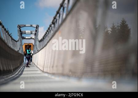 Dolni Morava, Czech Republic. 09th May, 2022. The world's longest suspension footbridge, Sky Bridge 721 in Dolni Morava, Czech Republic, May 9, 2022. Credit: Josef Vostarek/CTK Photo/Alamy Live News Stock Photo