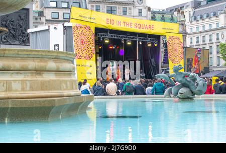 London celebrates Eid in the Square at Trafalgar Square. The unique cultural event which marks the end of Ramadan, the Islamic holy month of fasting. Stock Photo