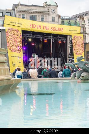 London celebrates Eid in the Square at Trafalgar Square. The unique cultural event which marks the end of Ramadan, the Islamic holy month of fasting. Stock Photo