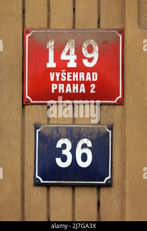Prague, Czech Republic. House numbers in Nerudova (street) showing ...