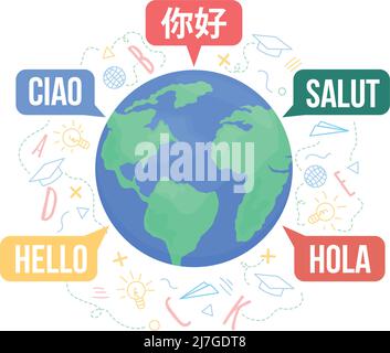 Multilingual world 2D vector isolated illustration Stock Vector