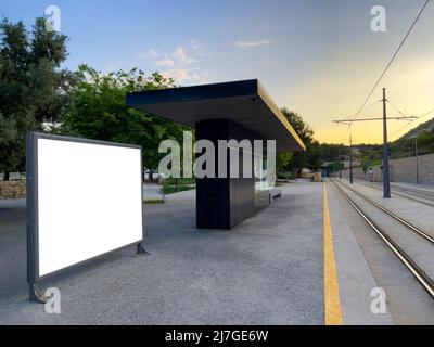 Blank billboard mock up in Alicante train station. Advertising concept - stock photo Stock Photo