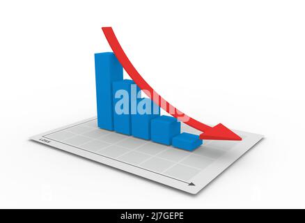 3D graph going down with red arrow Stock Photo