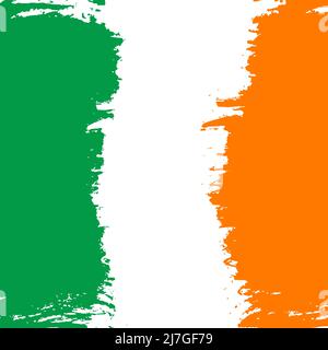 Ireland flag with brush stokes in national colors green, white and orange, abstract background. Vector illustration Stock Vector