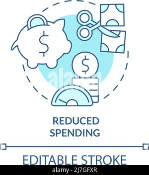 Reduced spending turquoise concept icon Stock Vector