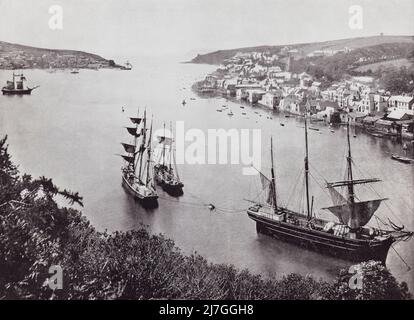Fowey, Cornwall, England. The entrance to the harbour seen here in the 19th century.   From Around The Coast,  An Album of Pictures from Photographs of the Chief Seaside Places of Interest in Great Britain and Ireland published London, 1895, by George Newnes Limited. Stock Photo