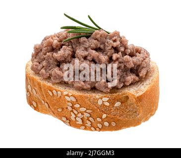 Bread slice with liver pate isolated on white background Stock Photo