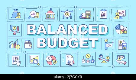 Balanced budget word concepts turquoise banner Stock Vector