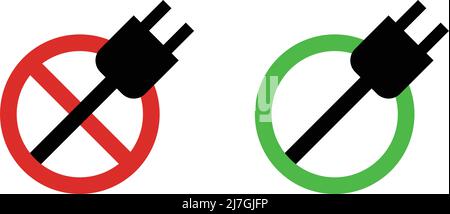 Permission to charge. Charging prohibited, charging allowed. Silhouette icon of stop sign and outlet, circle and outlet. Editable vector. Stock Vector