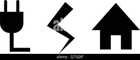 Set of icons of electrical outlets, electricity and house. Editable vector. Stock Vector