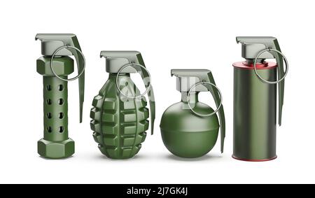 Different hand grenades on white background Stock Photo