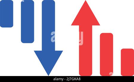 A set of icons for a decreasing bar graph and a rising bar graph. Editable vector. Stock Vector