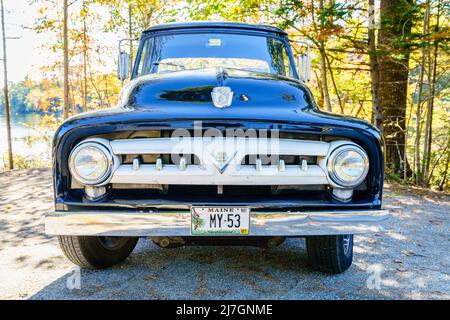 Acadia National Park, Maine, October 5, 2020: front view of a restored 1953 Ford F-100 truck Stock Photo