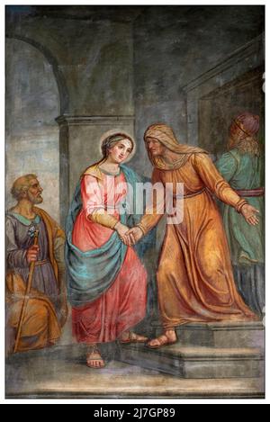Visitazione - affresco  - Giovanni Brighenti - 1841 - Mezzate di Bagnatica (Bg) ,Italia, chiesa parrocchiale di S.Giovanni Battista Stock Photo