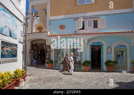 Shopping in the picturesque fishing village Sant' Angelo, Ischia island, Gulf of Neapel, Italy, Mediterranean Sea, Europe Stock Photo