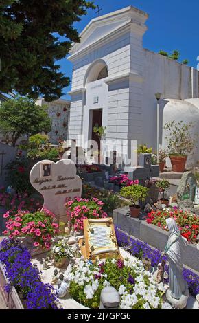 Cemetery and small chapel, above the picturesque fishing village, Sant' Angelo, Ischia island, Gulf of Neapel, Italy, Mediterranean Sea, Europe Stock Photo