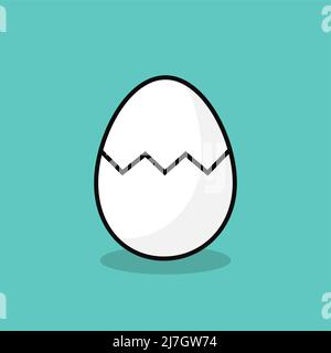 Cracked egg icon on blue background. Cartoon white egg vector illustration. Stock Vector
