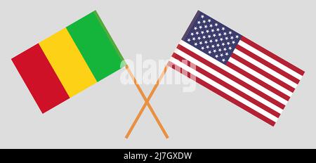 Crossed flags of Mali and the USA. Official colors. Correct proportion. Vector illustration Stock Vector
