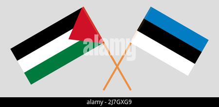 Crossed flags of Palestine and Estonia. Official colors. Correct proportion. Vector illustration Stock Vector