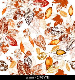 Watercolor autumn leaves seamless pattern. Vector fall background Stock ...