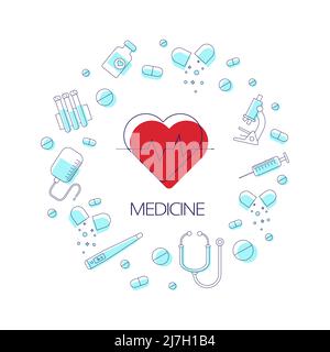 Icons set of medical tool and healthcare equipment Stock Vector