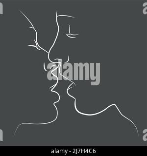 Abstract faces of people in one line. Portrait minimalistic style. Modern continuous linear art. Fashionable print. Stock Vector