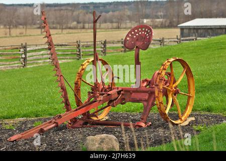 Antique Vintage Horse Drawn Hay Mower Farm Implement Machinery Stock Photo