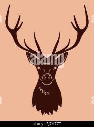 Logo with silhouette of deer on beige background Stock Vector