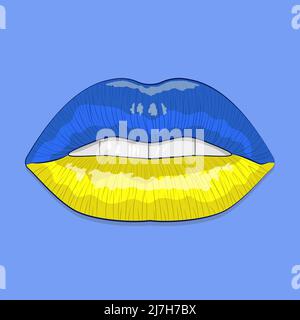 Poster with lips in colors of Ukrainian flag Stock Vector
