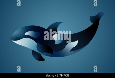 Beautiful killer whale on blue background Stock Vector