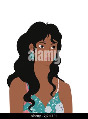Portrait of beautiful Indian woman in summer dress Stock Vector