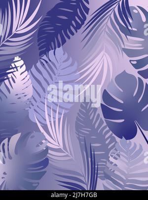 Poster with tropical leaves on purple background Stock Vector