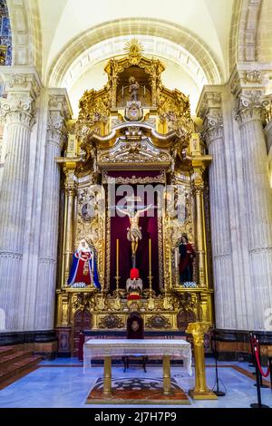 Altarpiece of the Christ of love (Cristo del Amor) in the Collegiate Church of the Divine Savior - Seville, Spain Stock Photo