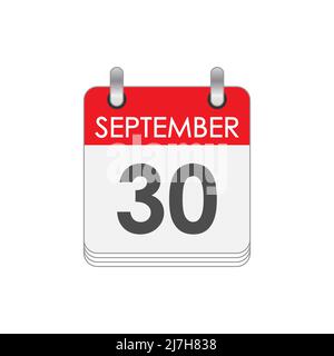 SEPTEMBER 30. A leaf of the flip calendar with the date of SEPTEMBER 30. Flat style. Stock Vector
