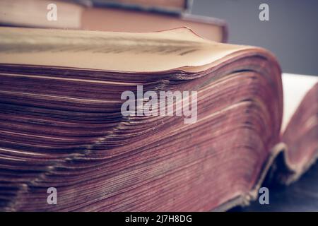 Close-up of a page of an open old book. Stock Photo