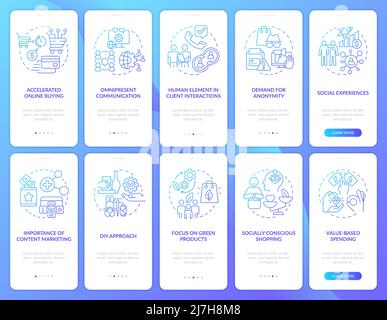 Customer needs blue gradient onboarding mobile app screen set Stock Vector