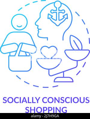Socially conscious shopping blue gradient concept icon Stock Vector