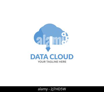 Data cloud storage network, cloud connection technology logo design. Social network connections. Cloud computing technology internet concept vector de Stock Vector