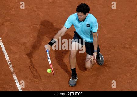 Rome, Italy. 09th May, 2022. Dominic Thiem of Austria returns to Fabio Fognini of Italy during their first round match at the Internazionali BNL D'Italia tennis tournament at Foro Italico in Rome, Italy on May 9th, 2022. Photo Antonietta Baldassarre/Insidefoto Credit: insidefoto srl/Alamy Live News Stock Photo