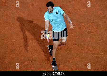 Rome, Italy. 09th May, 2022. Dominic Thiem of Austria returns to Fabio Fognini of Italy during their first round match at the Internazionali BNL D'Italia tennis tournament at Foro Italico in Rome, Italy on May 9th, 2022. Photo Antonietta Baldassarre/Insidefoto Credit: insidefoto srl/Alamy Live News Stock Photo