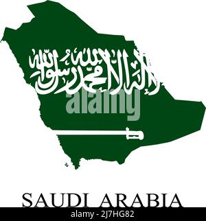 Country shape outlined and filled with the flag of Saudi Arabia,in vector format. Stock Vector
