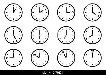 Set of analog clock icon for every hour. 12 hour clock. Vector illustration Stock Vector