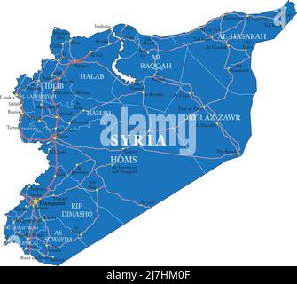 Syria highly detailed vector map with administrative regions, main cities and roads. Stock Vector