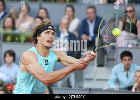 Alexander Zverev of Germany returns the ball to Carlos Alcaraz of Spain  during their semi final match at the Erste Bank Open ATP tennis tournament  in Vienna, Austria, Saturday, Oct. 30, 2021. (